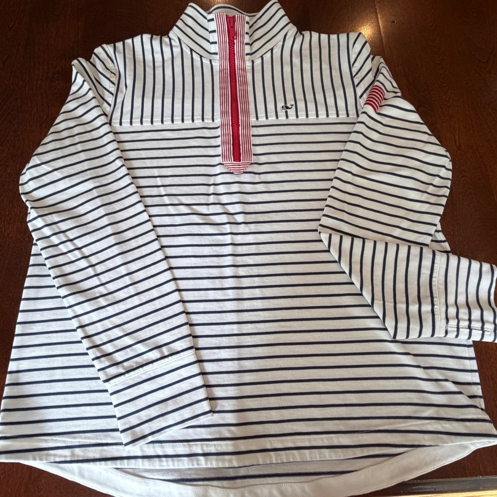Vineyard Vines Shep Shirt Pullover Women L White Striped Excellent Thumbholes
